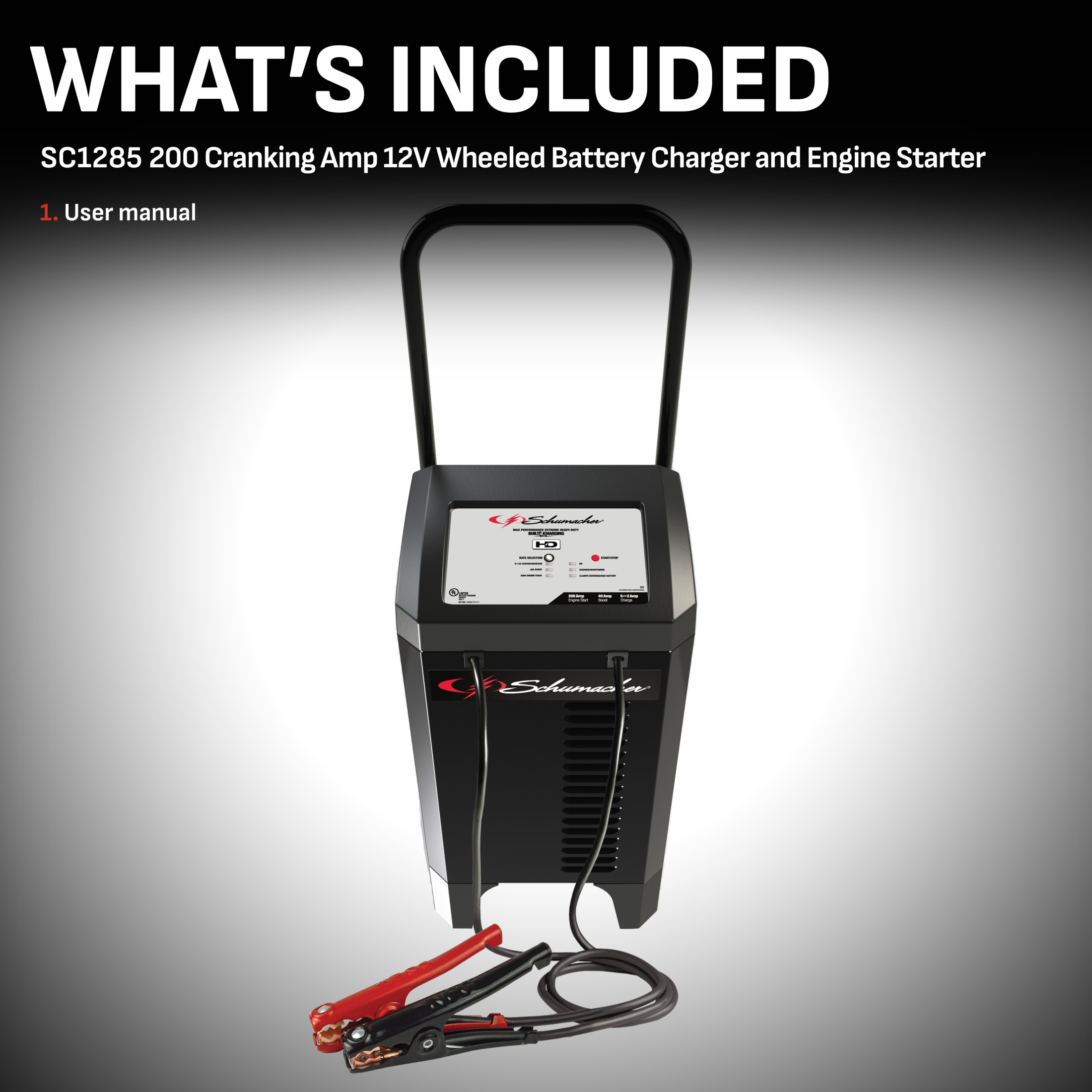 Schumacher Electric 6A Car Battery Charger and 200A Engine Starter, 4-in-1 Solution, Maintainer, 40A Boost, For 12V Power Sport, Automotive, and Marine Batteries, SC1285