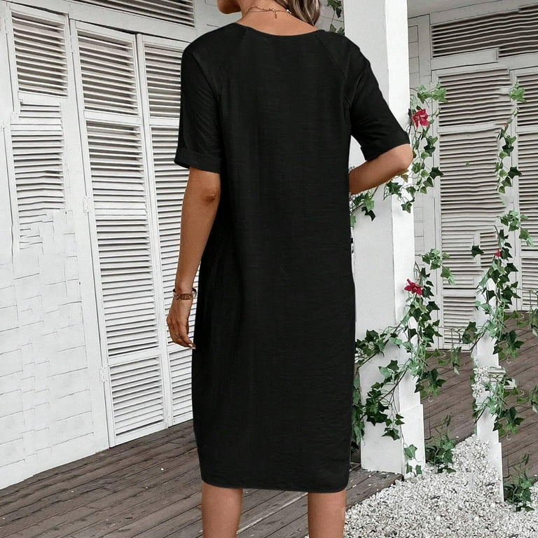 YAYUBA Backless Cami Dress Summer Dress Women's Dress Lightweight V Neck  Beach Dress Half Sleeve Midi Dress Loose Knee Length Buttons Dress With  Pockets A Line Flowy Dresses - Walmart.com
