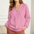 thumbnail image 6 of Sevevn Women's V Neck Half Button Sweatshirt Long Sleeve Loose Pullover Top with Front Pocket Pink M, 6 of 9
