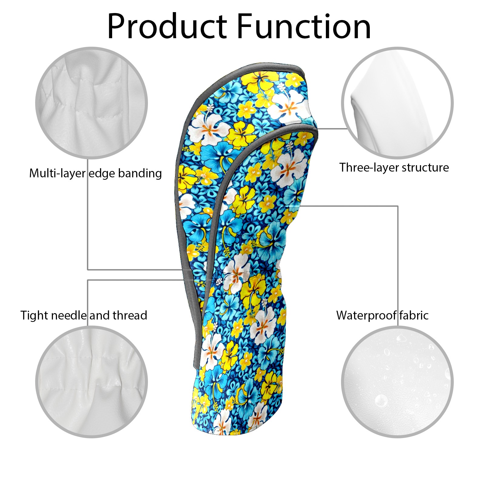 Golf Club Covers, Blue Flowers Premium PU Leather Driver Hybrid Putter Head Covers with Velvet Lining, Waterproof Golf Gifts for Men Women