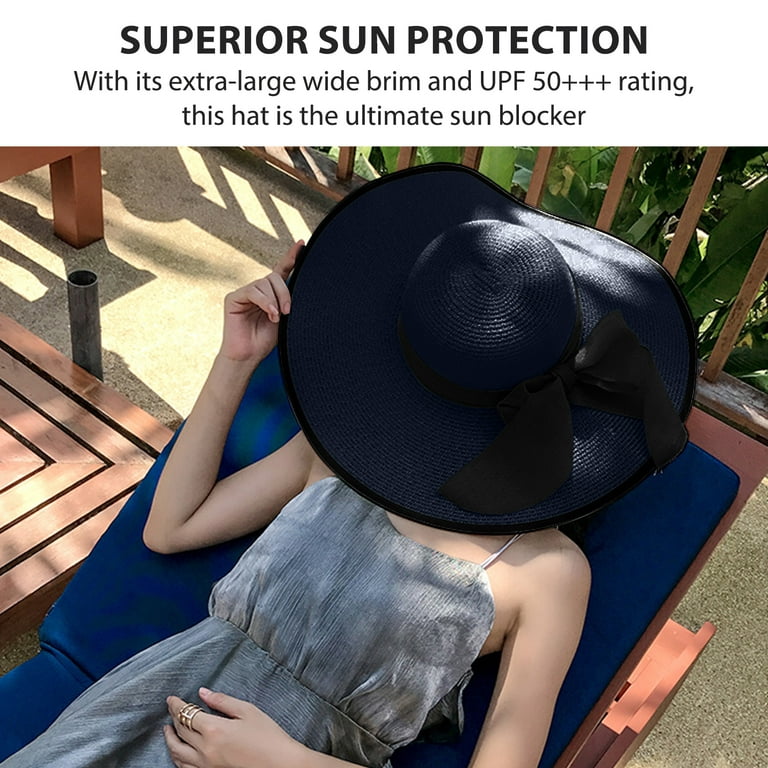 Wide Brim Straw Sun Hat for Women UPF50+ Big Floppy Hat, Foldable Roll-up  Summer Cap for Beach Travel Outdoor Activities