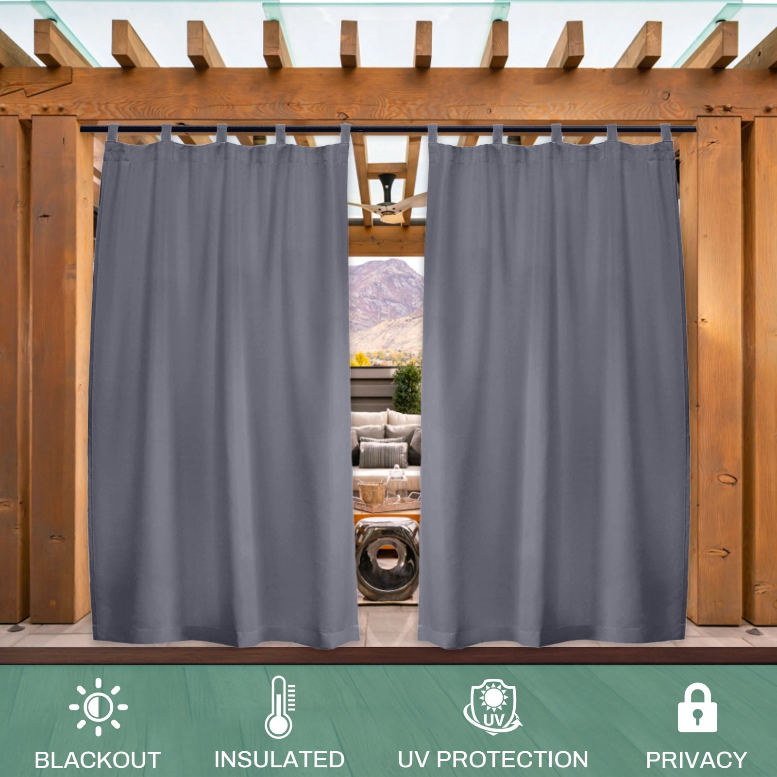 DONGPAI Outdoor Patio Curtains Waterproof 52" x 84" Blackout Tab Top Privacy Thermal Insulated Curtains for Pergola Porch, 1 Panel, Dark Gray
