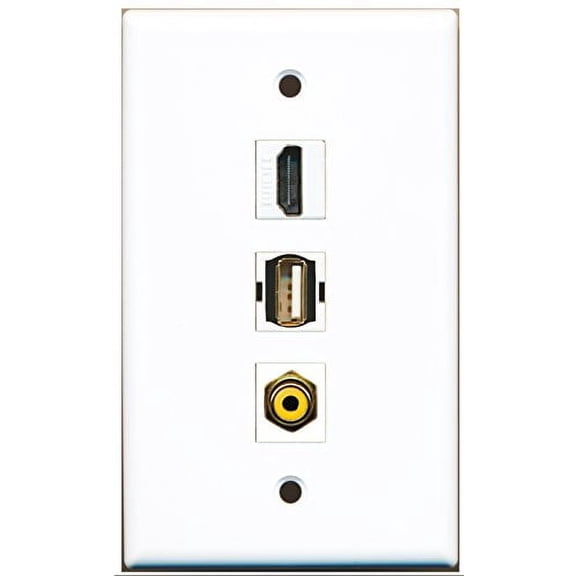 RiteAV - 1 Port HDMI and 1 Port RCA Yellow and 1 Port USB A-A Wall Plate