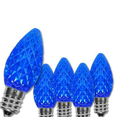 OptiCore C7 Shatterproof Blue LED Christmas Lights Replacement Bulbs Pack of 25 0.84W E12 Candelabra Base