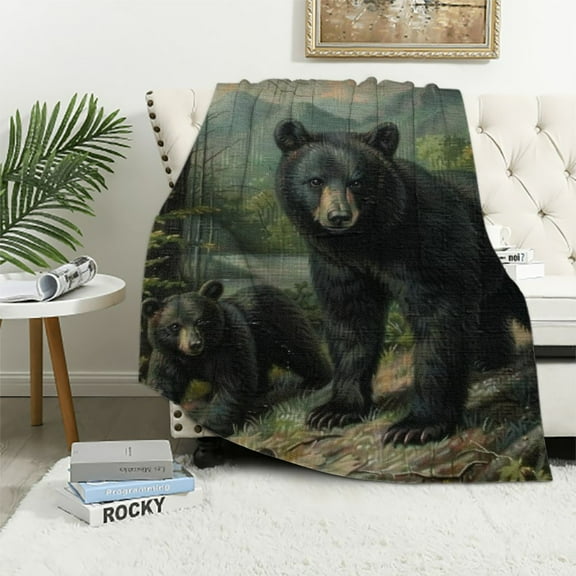 SHERONV Bear Cubs Forest Warm Lightweight Fleece Blanket All Seasons Sofa Decor Cow Gifts Blanket 40x50in