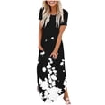 thumbnail image 2 of Offres des Fêtes Iumwxz Robes à Manches Courtes et Col Rond pour Femmes Tunique Décontractée Robes Maxi Amples Robe à Imprimé Floral Robes d'Anniversaire pour Femmes Robes Athlétiques pour la Saint-Valentin, 2 of 6
