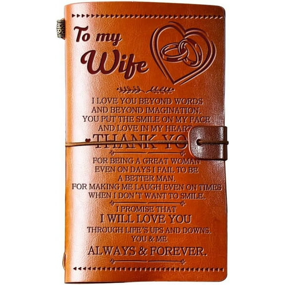 Wife Gifts from Husband, To My Wife Leather Journal, 140 Page Wife Refillable Writing Journal, Anniversary Wedding Christmas Gifts for Wife from Husband, Romantic Gifts for her
