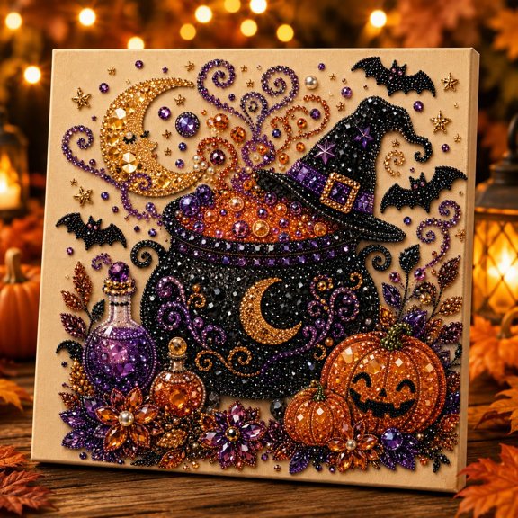 Halloween Ghost Pearl Art DIY Kit, 7.9x7.9 in Mosaic Craft Set, 3D Pearl Diamond Painting Kit for Adults Beginners, Holiday Home Decor Gift(A)