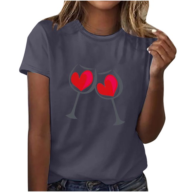Diufon Hauts de la Saint-Valentin pour Femmes Décontracté Manches Courtes Col Rond Pull Chemise Imprimé Graphique Mignon Tendance