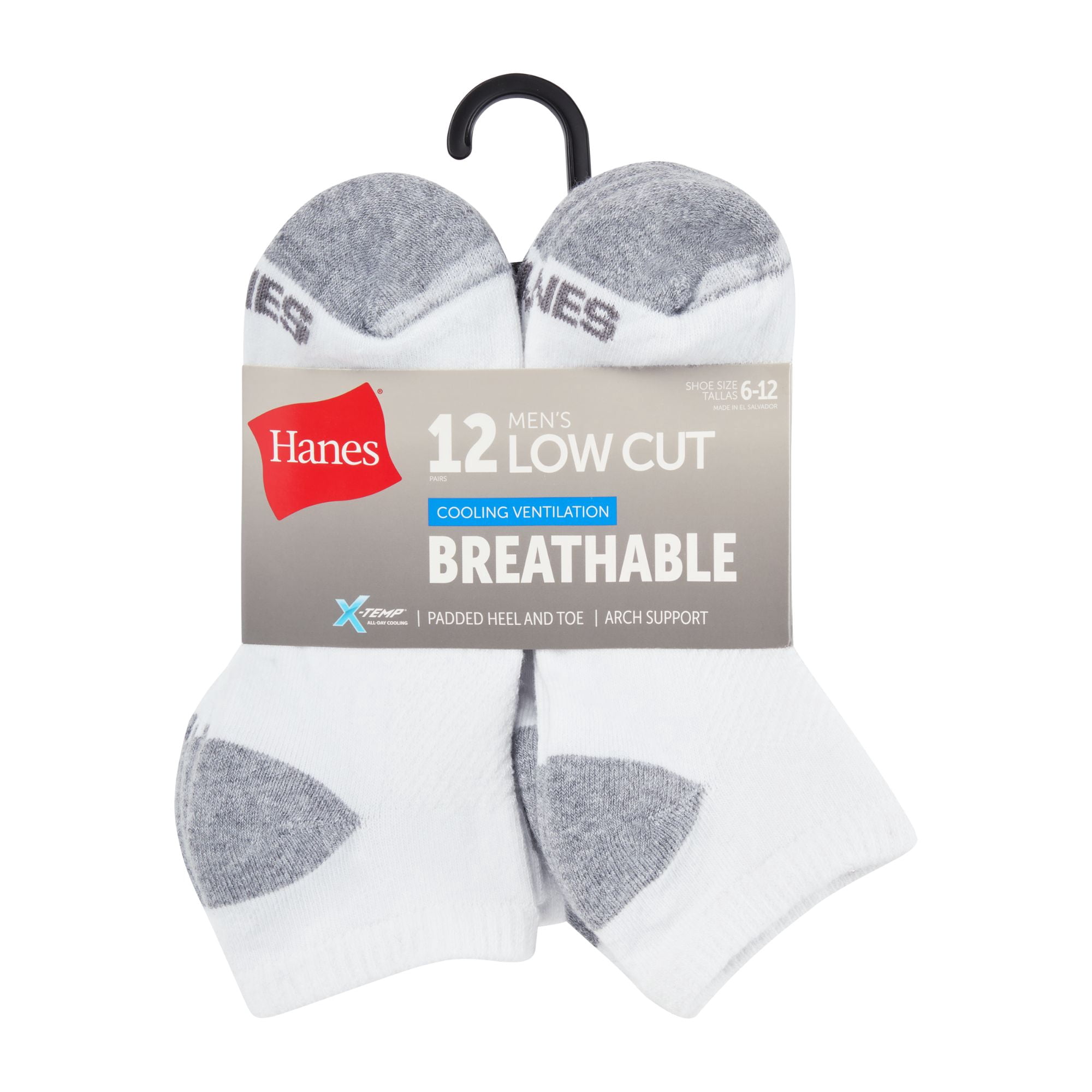 Hanes Mens Low-Cut Socks Pack, 12-Pack, Active X-Temp, Moisture Wicking