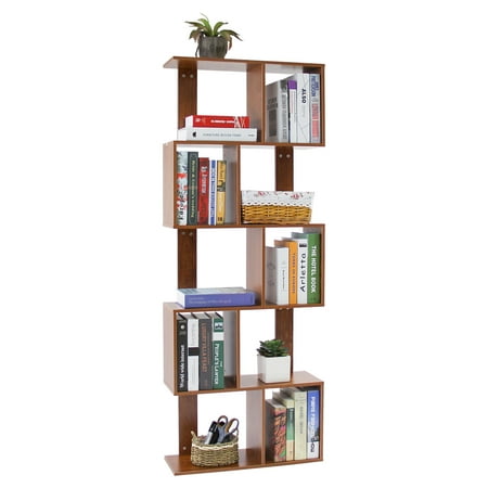Dark Wood Display Stands - 5 Tier Shelves Display Bookcase Desk Organizer Storage Wood Closet Multi Units Deluxe Free Stand Shelving Shelves Racks Home Office - Rectangle Shaped | Dark Natural Wood Tone