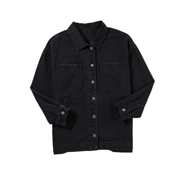Chaqueta Vaquera de Mujer Oversize Estilo Boyfriend con Botones, Larga y Abertura Lateral. Chaqueta Vaquera Zimbaplatinum. Negro M