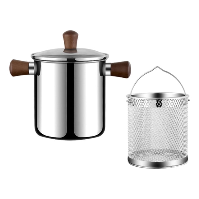Luzkey Small Deep Fryer Pot Deep Frying Pot with Strainer Cooking Tool Small Pot with Handle Kitchen Frying Pan for Dried Meat Chips L