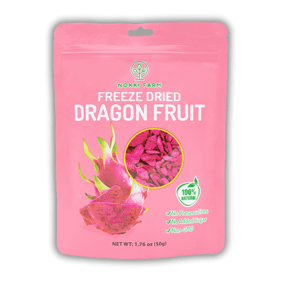 NOKKI FARM Freeze Dried Dragon Fruit Crisps - Healthy & Exotic Tropical Superfood Snacks, No Added Sugar or Preservatives, Kid-Approved, Shelf-Stable & Portable for On-The-Go Snacking, 1.76oz