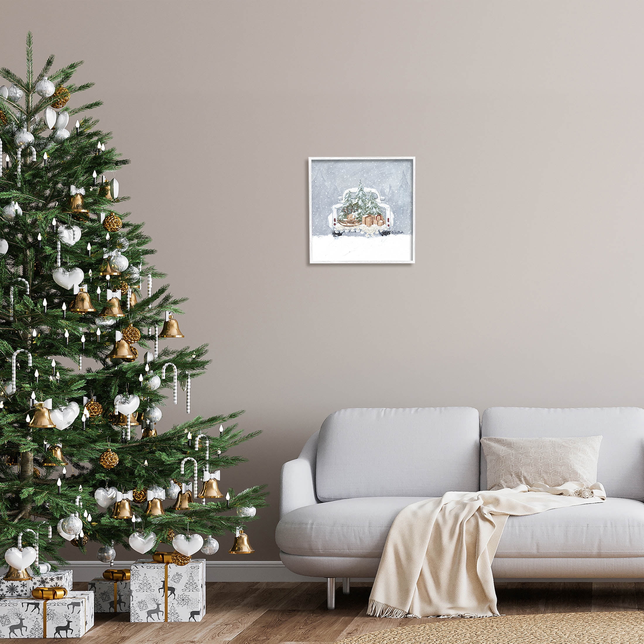 Winter Snow Holiday Gifts Holiday Painting White Framed Art Print Wall Art