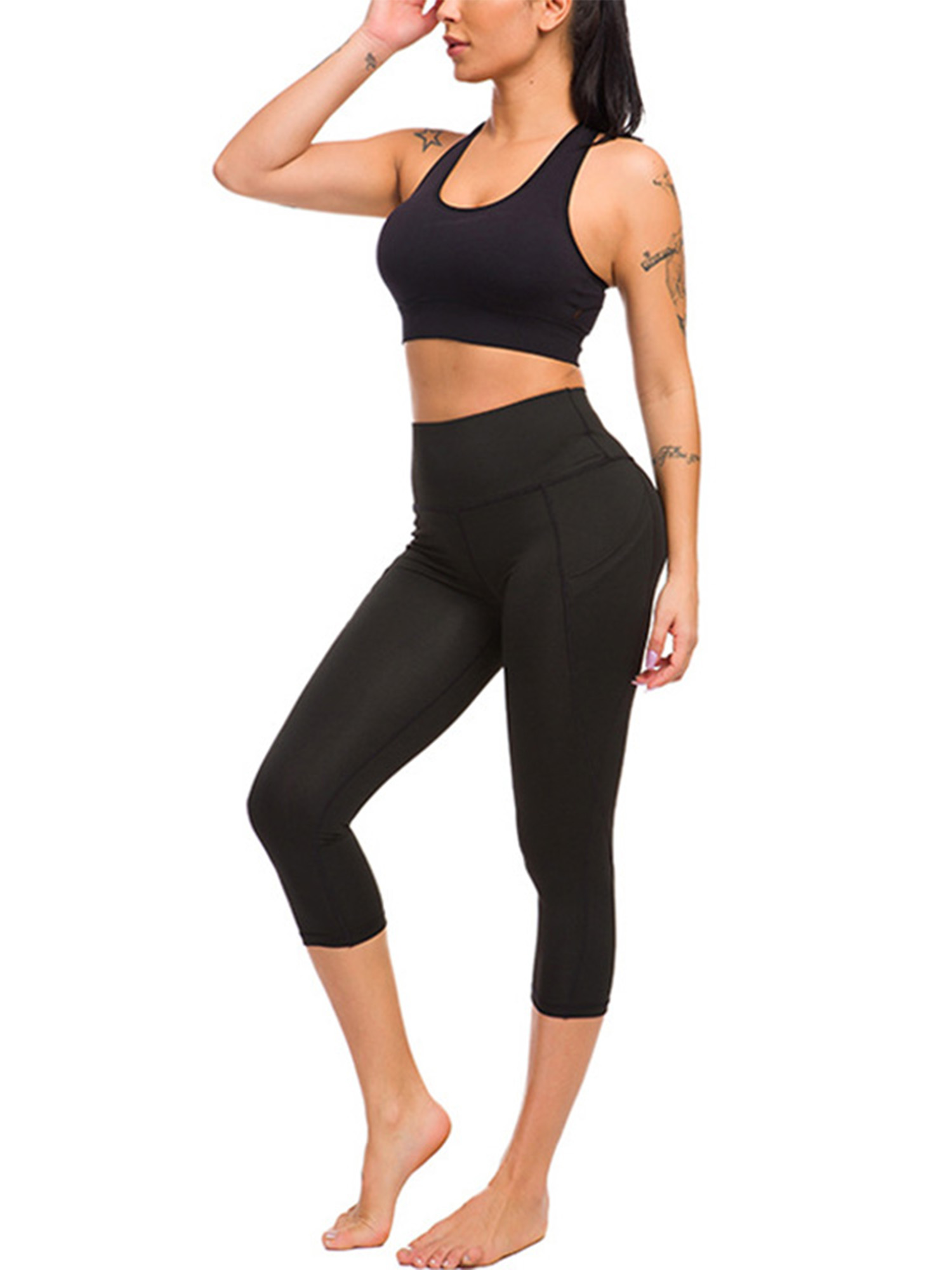 MAWCLOS 2psc Women Capri Leggings Tights Tummy Conytol High Waist Cropped Yoga Pants for Running Fitness with Pocket - image 7 of 8