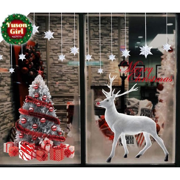 Decoración navide?a Diy Ventana Pegatinas de Navidad Reno reutilizable árbol de Navidad Etiqueta de la pared Vinilo de vidrio de Navidad Murales removibles Puerta decorada LingWen 1327533337892