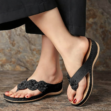

YOTAMI Orthotic Slide Sandals for Women Stretch Cross Woven Beach Wedge Slippers Shoes Black 7.5