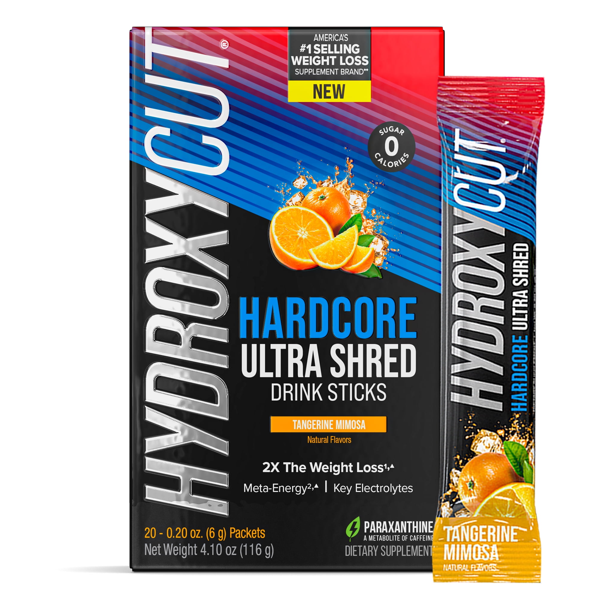 Hydroxycut Hardcore Ultra Shred Weight Loss Drink Mix, Thermogenic Supplement, Tangerine Mimosa, 20 Ct