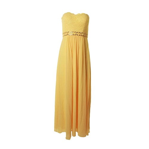 JS Boutique Women's Lace and Chiffon Gown with Beads, Yellow, 10