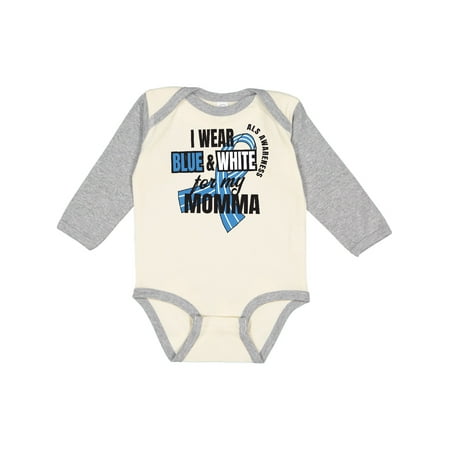 

Inktastic I Wear Blue and White For My Momma ALS Awareness Gift Baby Boy or Baby Girl Long Sleeve Bodysuit