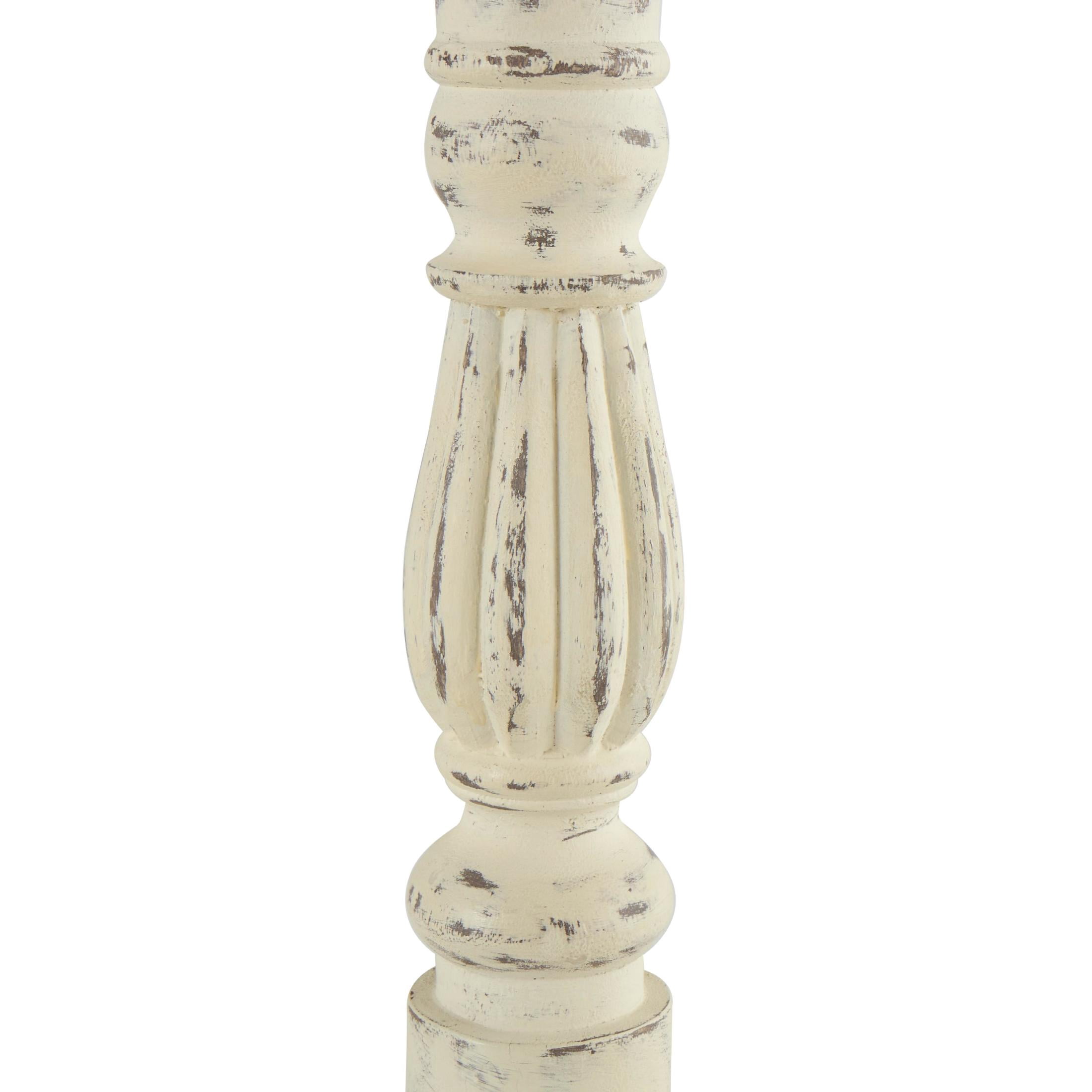 DecMode 3 Candle White Mango Wood Tall Distressed Turned Candle Holder, Set of 3