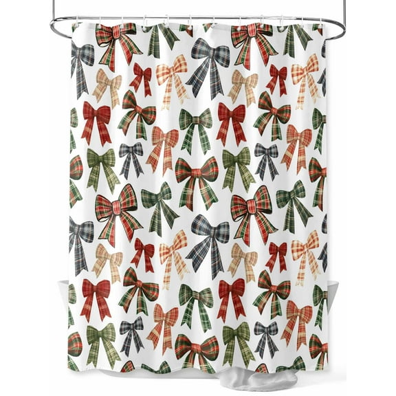 Shower Curtain Buffalo Plaid Bow Tie Bathroom Curtains with Hooks, Waterproof Fabric Cute Bath Shower Curtains Set for Bathroom Bathtubs Decor 36x72 Inch