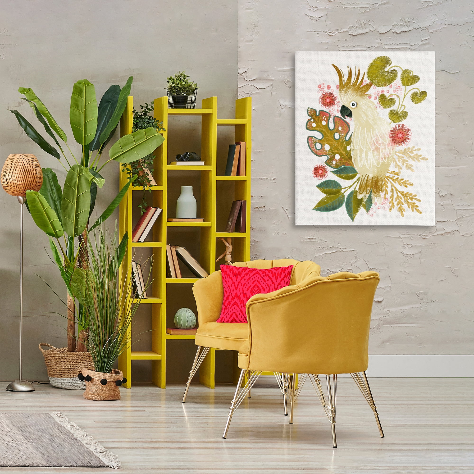 Stupell Industries Cockatoo & Tropical Leaves Animals & Insects Painting Gallery Wrapped Canvas Art Print Wall Art, 30 x 40