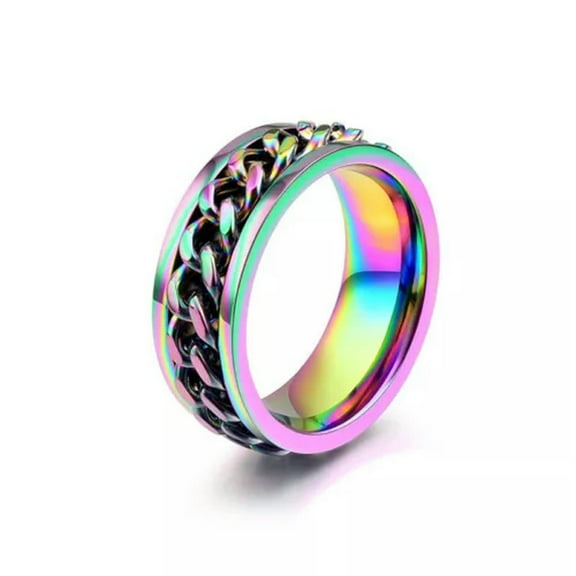 8mm Rainbow Spinner Chain Band Men's Stainless Steel Wedding Gift Ring Size 7-12