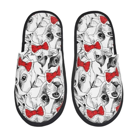 

House Slippers for Women Men - Cut French Bulldog Red Bow Tie Warm Non-slip Mens Womens Slippers Cozy Slip-on House Shoes Bedroom Outdoor Indoor Slippers for Men