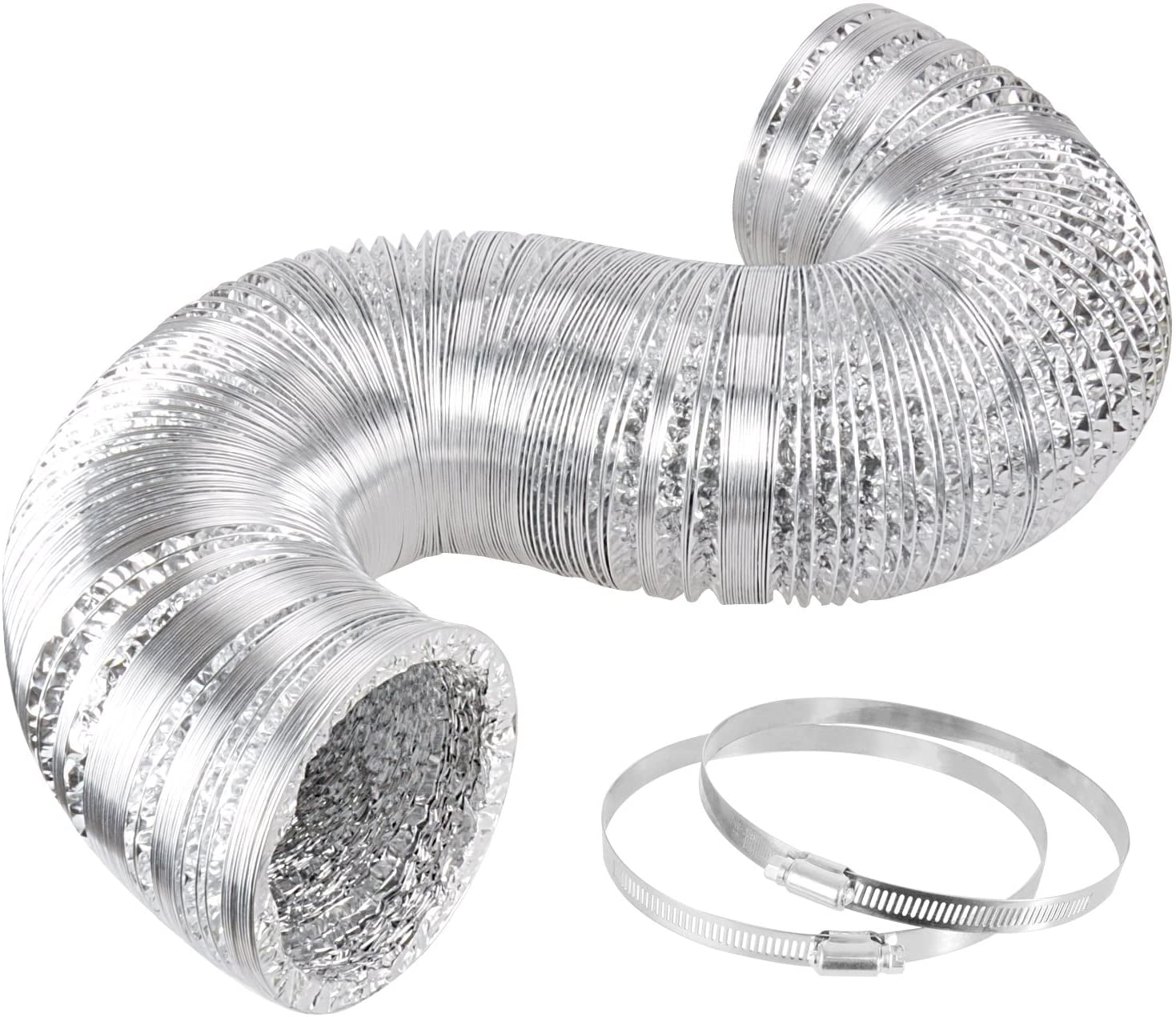 Clothes Dryer Duct Air Duct 3 Inch Duct Hose by 16.5 Feet Gray Flexible 4-Layers Aluminum Dryer Vent Tube Transition Duct Air Hose with 2 Screw Clamps Great for HVAC Duct