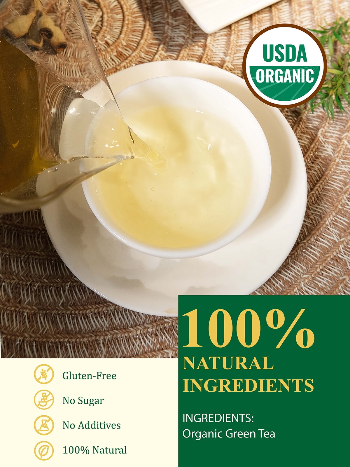 GLDNT Organic Green Tea, Loose Leaf, High Mountain, Smooth & Delicate Flavor, Caffeinated, 16oz