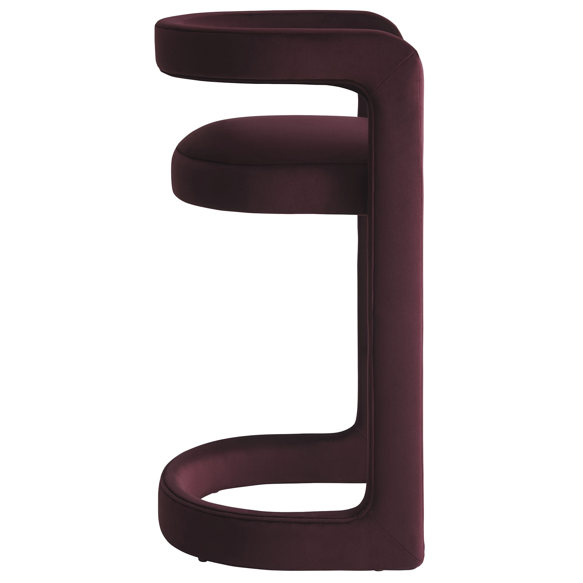 Modway Winslow 30.5"H Performance Velvet Barrel Back Bar Stool in Mulberry