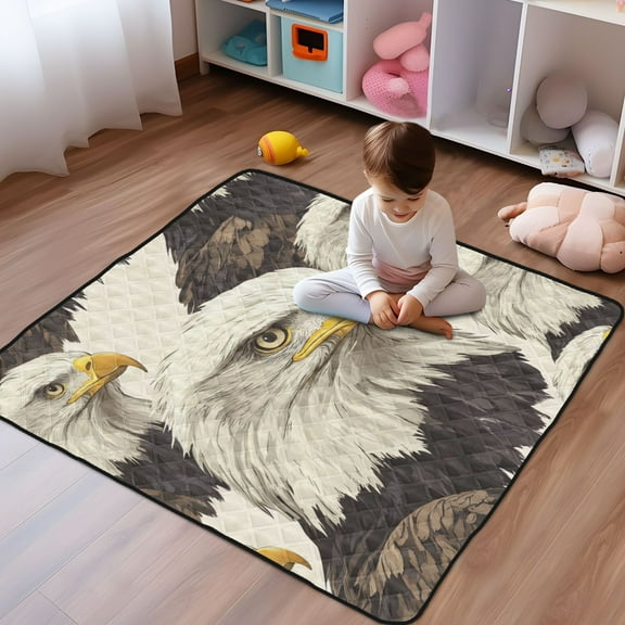 WOBOGO Bald Eagle Baby Playmats Extra Large Waterproof Rollable Activity Pads for Toddlers 50×50inch