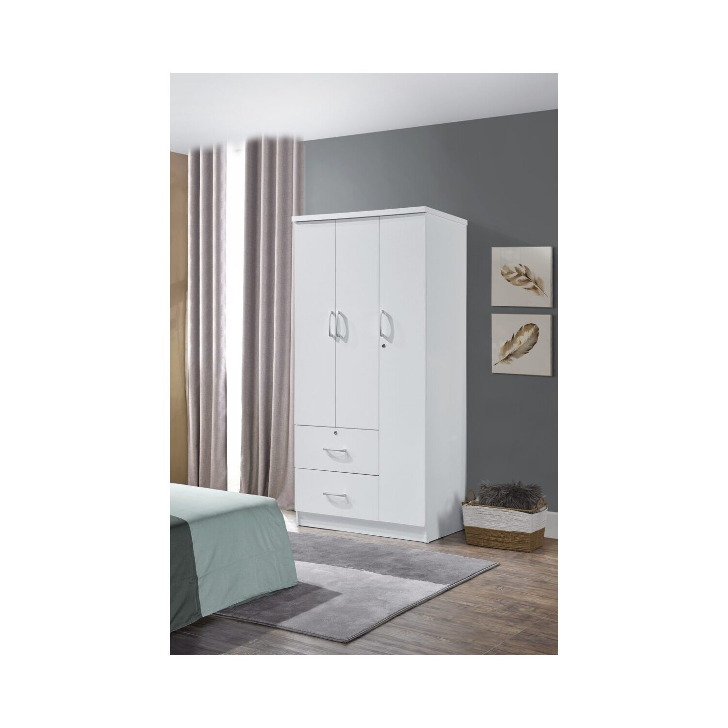 Hodedah 3 Door Armoire With 2 Drawers 3 Shelves In White Walmart Com Hodedah 3 Door Armoire With 2 Drawers 3 Shelves In White Walmart Com