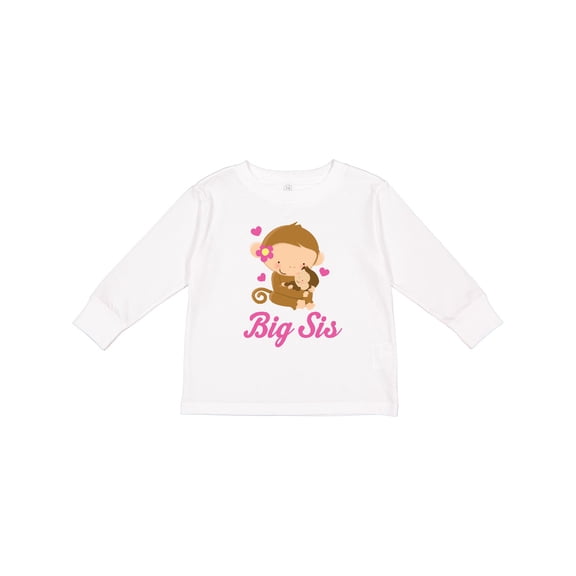 Inktastic Big Sis Monkeys Girls Long Sleeve Toddler T-Shirt