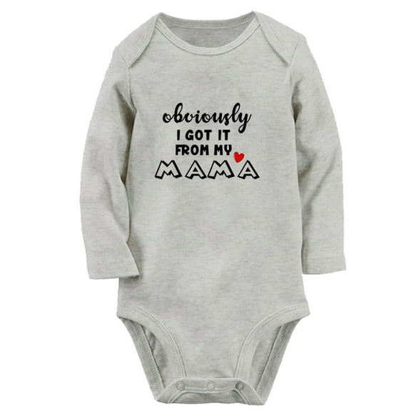 Obviously Got it from my Mama Funny Rompers, Newborn Baby Unisex Bodysuits, Infant Jumpsuits, Toddler 0-12 Months Kids Long Sleeves Oufits (Gray, 0-6 Months)