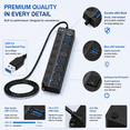 thumbnail image 5 of 7-Port USB 3.0 Hub with Individual On/Off Switches, 5Gbps High Speed USB Splitter with 3.3ft Long Cable, USB Port Expander for Laptop Desktop PC, Black, 5 of 10