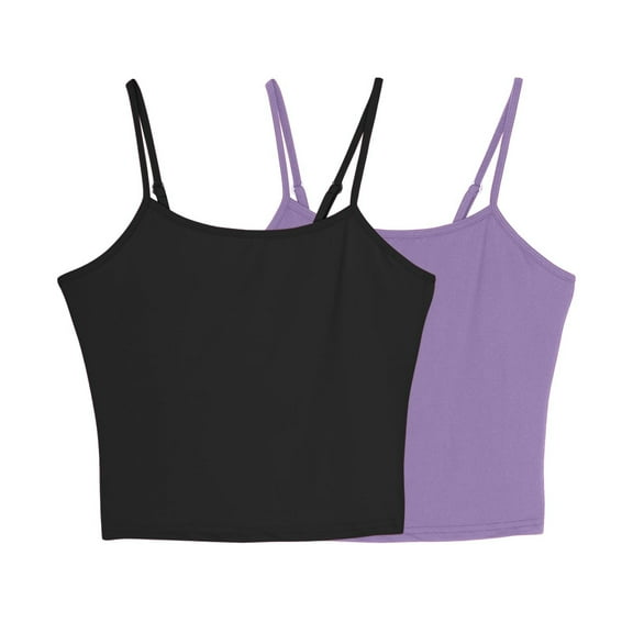 LNWUY 2 Pack Camisole for Women Plus Size Solid Round Neck Camisole Basic Undershirt Spaghetti Strap Cami Tank Top Black XL
