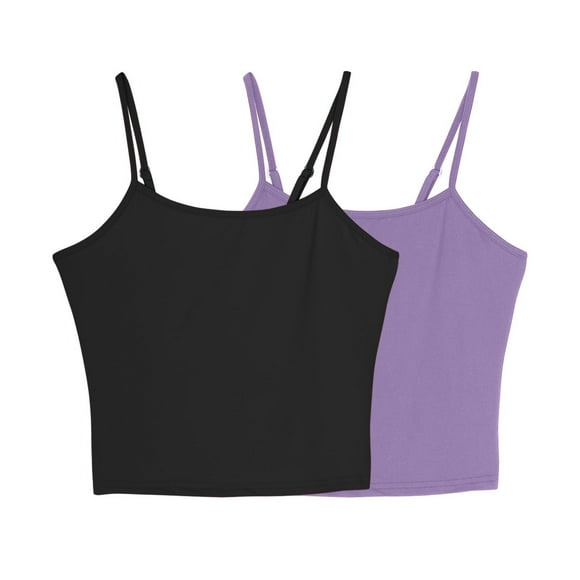LNWUY 2 Pack Camisole for Women Plus Size Solid Round Neck Camisole Basic Undershirt Spaghetti Strap Cami Tank Top Black S