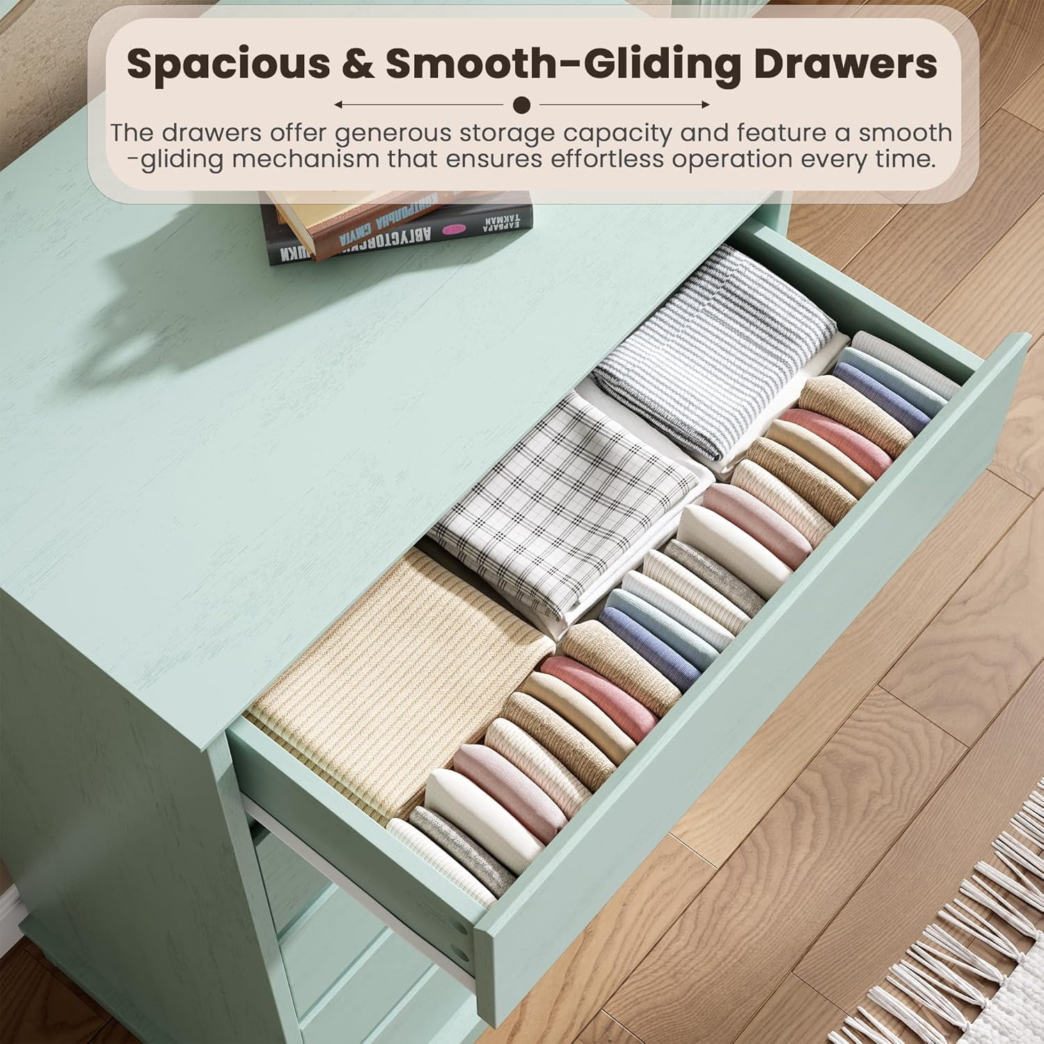 5 Drawer Dressers for Bedroom, Chest of Drawers with Deep Drawers, Large Double Dresser for Closet with Wide Top, Tall Wooden Dresser for Living Room, Hallway, Kids Room, Green