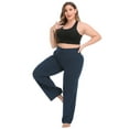 thumbnail image 5 of HDE Women's Plus Size Yoga Pants High Waisted Wide Leg Leggings Navy Blue 5X, 5 of 6