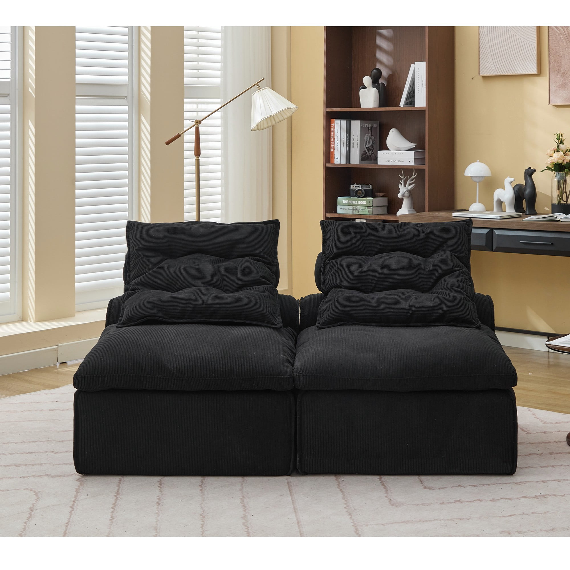 Modular Sofa,Soft Corduroy Fabric Loveseat Sofa for Living Roo,Upholstered Sofa Couch will DIY,No Armrests,Black