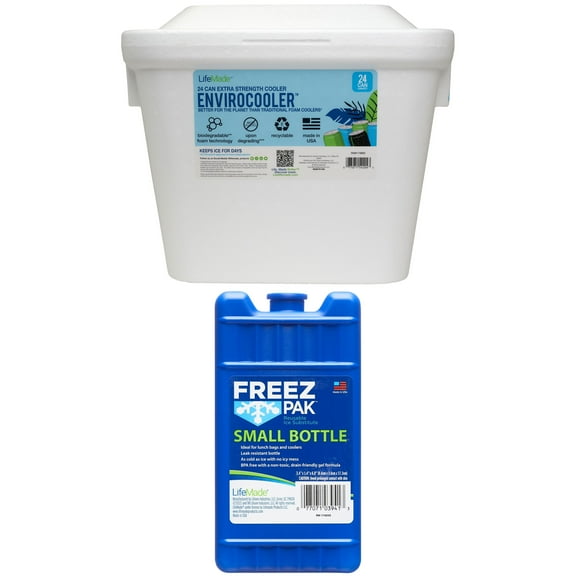 Lifoam 28Qt Envirocooler 24 Can Capacity Foam Cooler, White, 1 Count and FreezPak Small Ice Pack, 1 Count