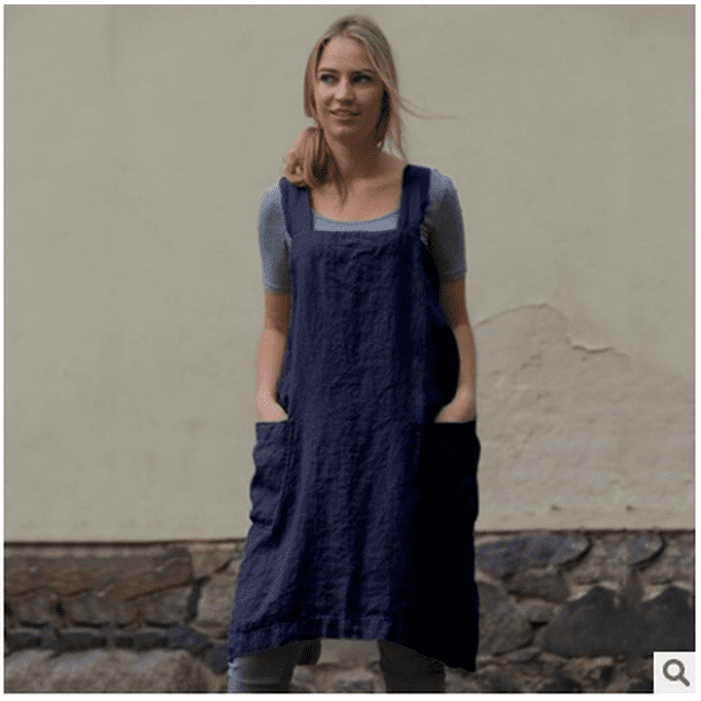 Japan Style Cotton Linen Aprons, Solid Color Cross Bandage X Shape Back Kitchen Cooking Clothes