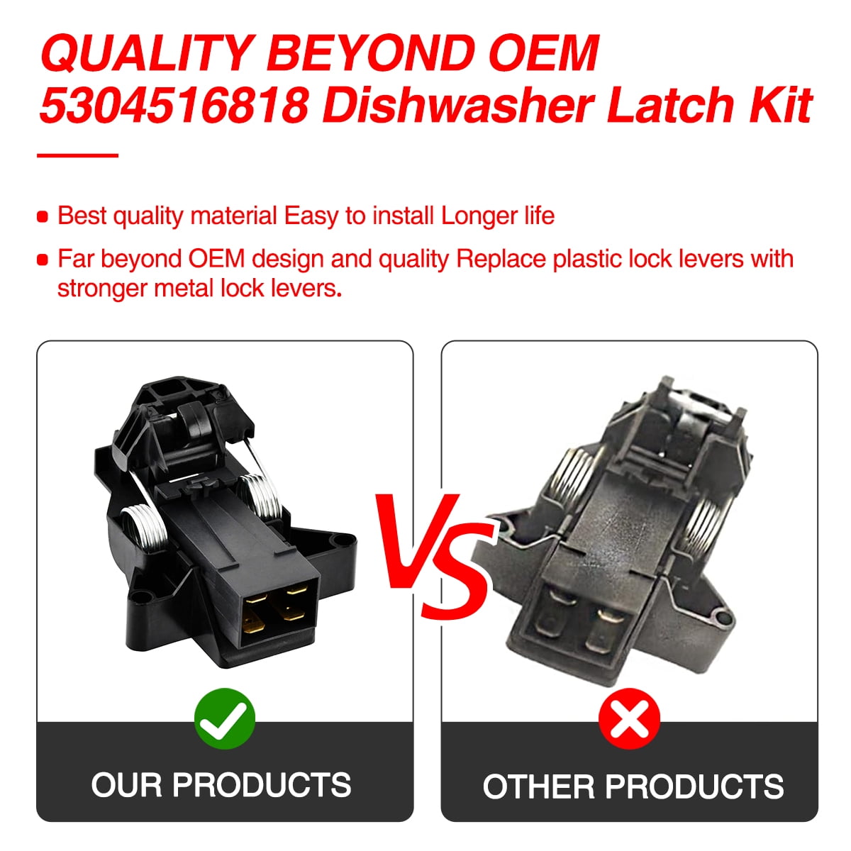 Upgrade 5304516818 Dishwasher Door Latch Kit Replacement Compatible with Electrolux, Frigidaire and Kenmore Dishwashers, Replaces 5304525218 154543901 154758101 154722401