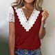 thumbnail image 3 of Gibobby Blusa Sexy Cuello en V Tops verano para mujer, camisetas con escote en V y retazos encaje, camisetas manga corta, camisetas casuales suelt(Vino,M), 3 of 5