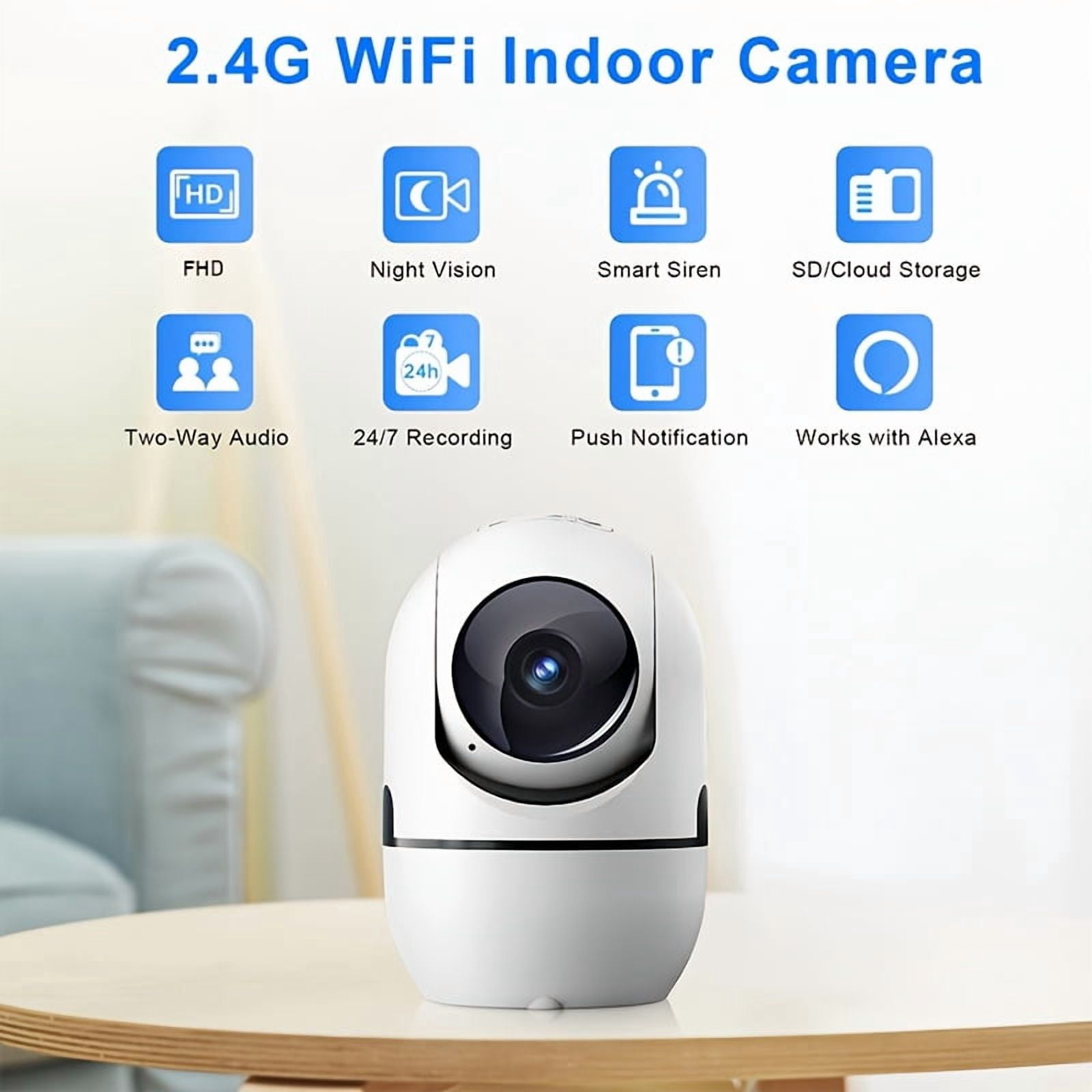 Wireless Indoor Security Camera 360° Pet Dog Baby Monitor with Motion Tracking, Two Way Audio, IR Night Vision, 5/2.4GHz WiFi, Alexa & Phone App Compatible