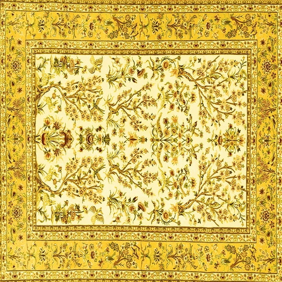 Ahgly Company Indoor Square Persian Yellow Traditional Area Rugs, 4' Square