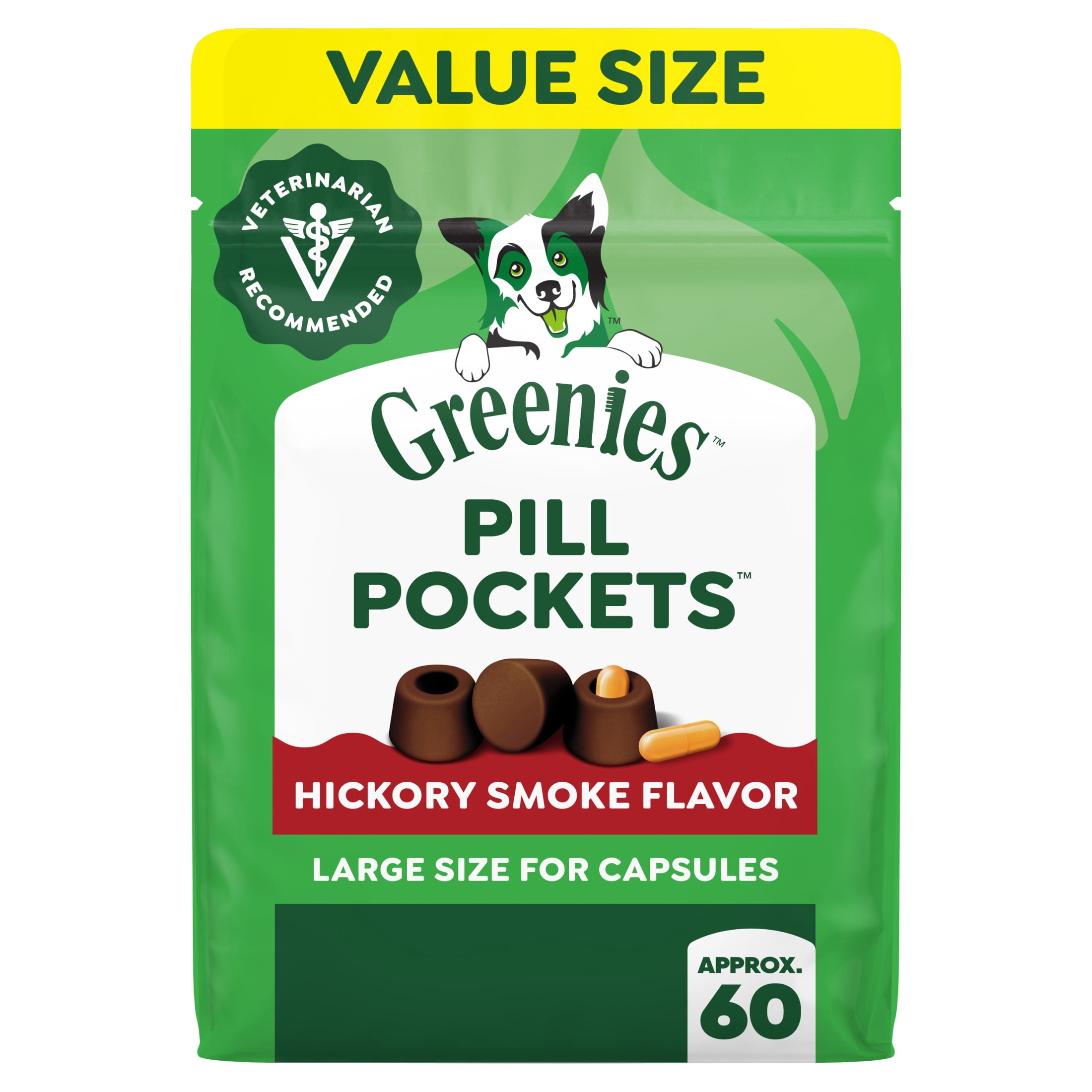 (3 pack) Greenies Pill Pockets for Dogs Hickory Smoke Flavor Large Size Soft Dog Treats, 15.8 oz Pouch